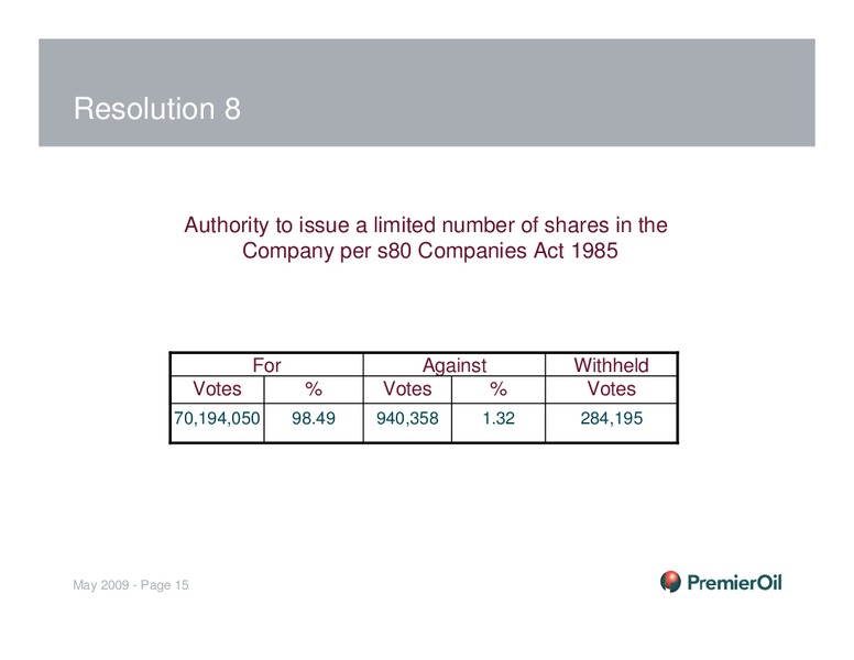 INVESTOR PRESENTATION – Premier Oil – slide 15