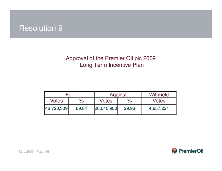 INVESTOR PRESENTATION – Premier Oil – slide 16