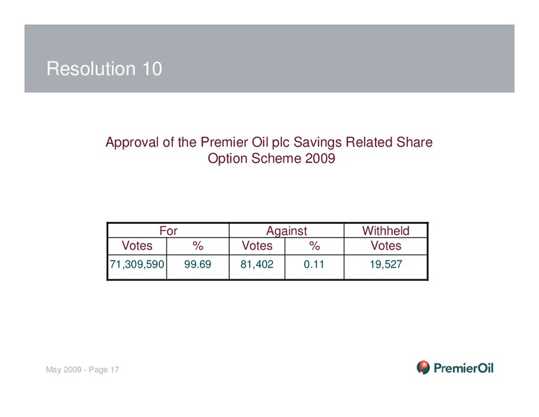 INVESTOR PRESENTATION – Premier Oil – slide 17