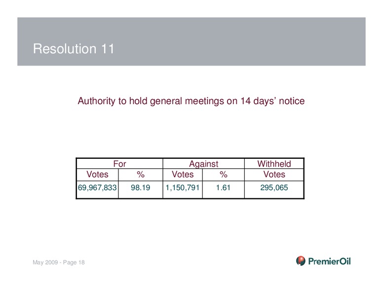 INVESTOR PRESENTATION – Premier Oil – slide 18