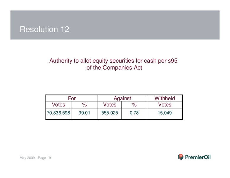 INVESTOR PRESENTATION – Premier Oil – slide 19