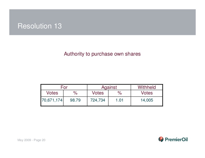INVESTOR PRESENTATION – Premier Oil – slide 20