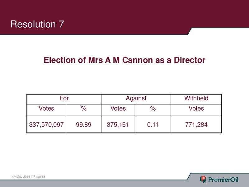 AGM – Premier Oil – slide 14