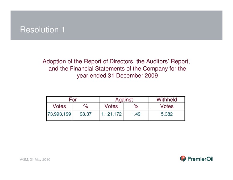 AGM – Premier Oil – slide 9