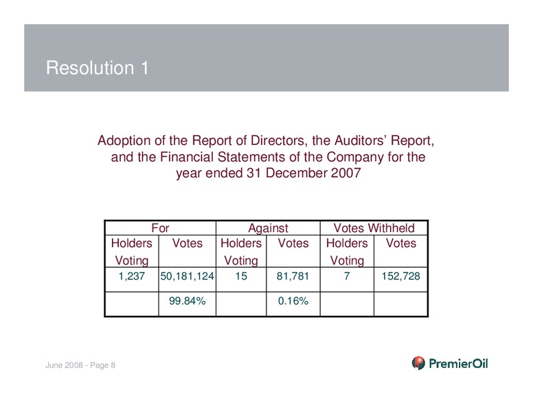 INVESTOR PRESENTATION – Premier Oil – slide 8