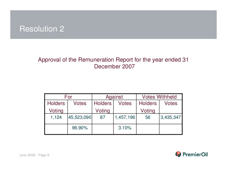 INVESTOR PRESENTATION – Premier Oil – slide 9