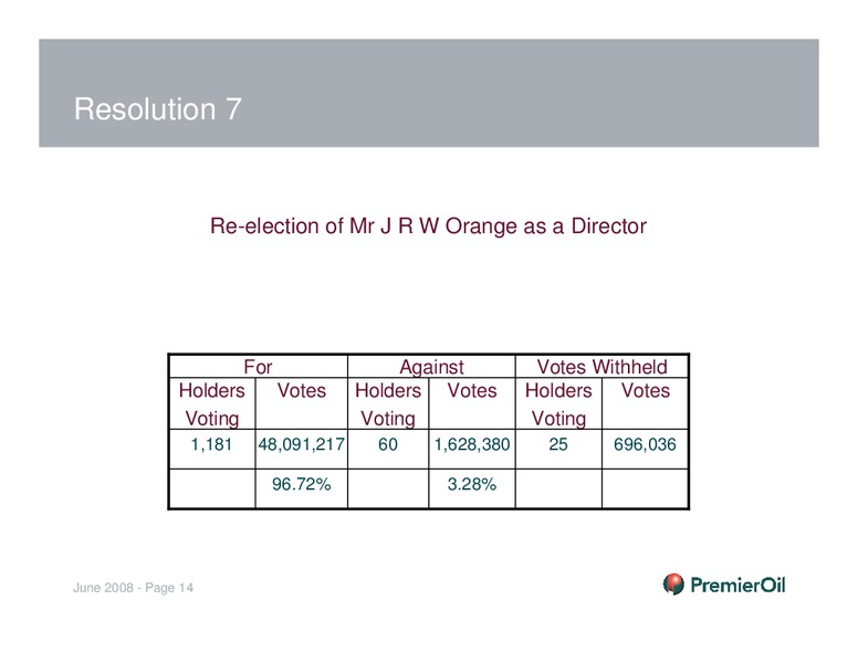 INVESTOR PRESENTATION – Premier Oil – slide 14