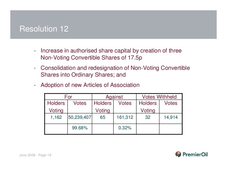 INVESTOR PRESENTATION – Premier Oil – slide 19