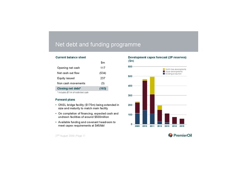 2009 HALF YEARLY RESULTS PRESENTATION – Premier Oil – slide 11