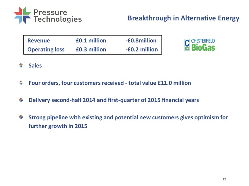MARCH 2014 HALF YEAR RESULTS – PRESSURE TECHNOLOGIES – slide 12