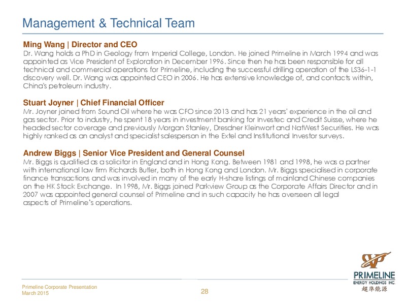 Primeline Energy Holdings Inc – Primeline Energy Holdings – slide 28