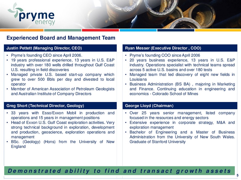 INVESTOR PRESENTATION – Pryme Energy Limited – slide 4