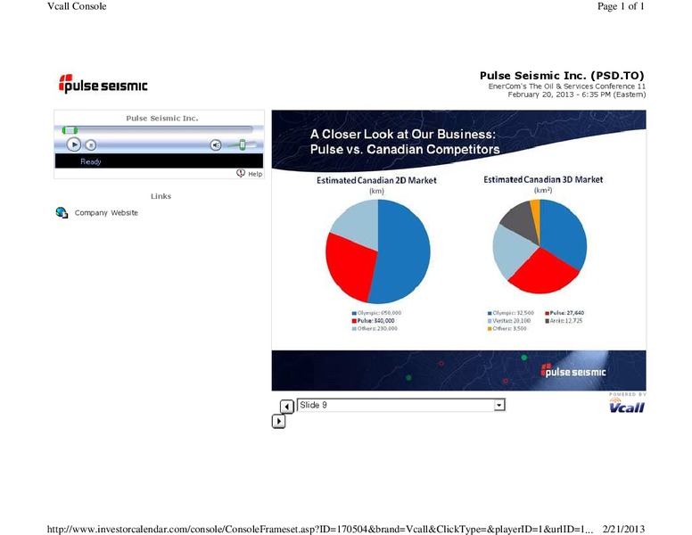 FEBRUARY 2013 CORPORATE PRESENTATION – Pulse Seismic Inc. – slide 9