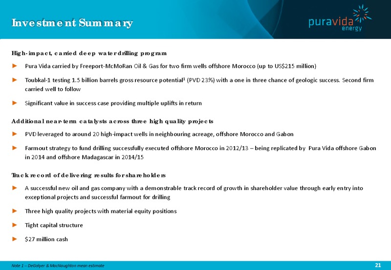 Investor Presentation – Pura Vida Energy Nl – slide 20