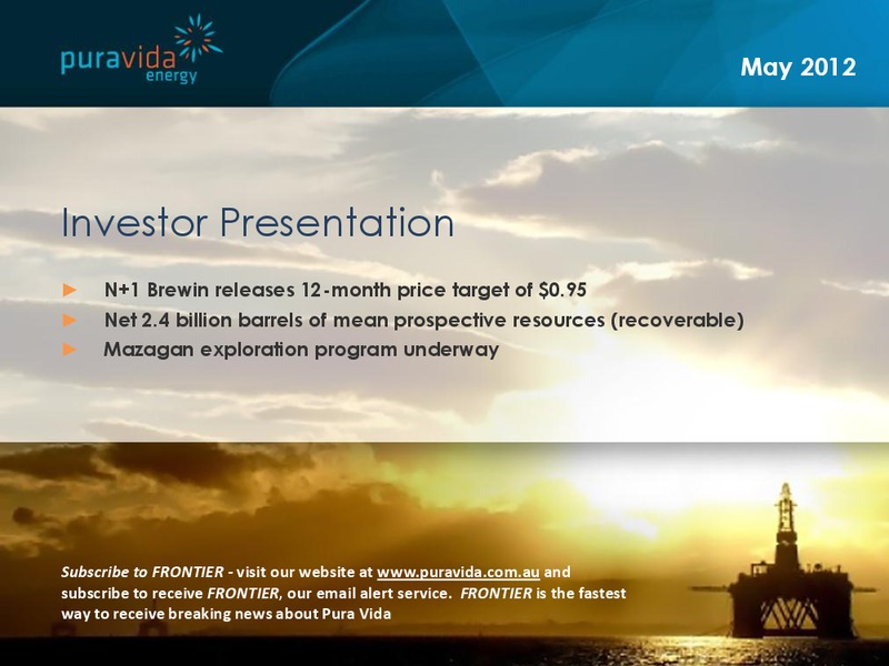 Investor Presentation – Pura Vida Energy Nl – slide 1