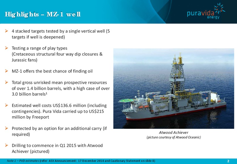 Presentation on MZ 1 well – Pura Vida Energy Nl – slide 2