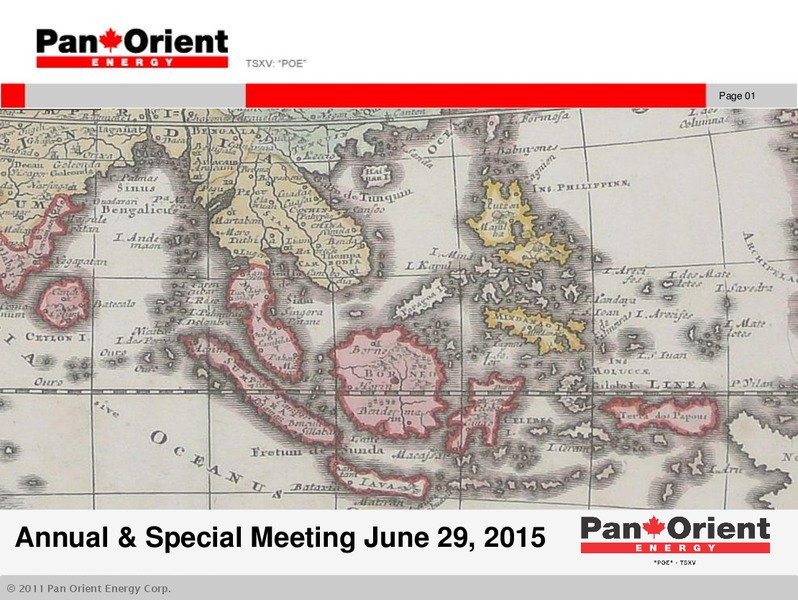 JUNE 2015 INVESTOR PRESENTATION – Pan Orient Energy – slide 1
