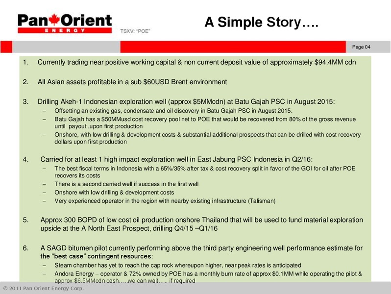 JUNE 2015 INVESTOR PRESENTATION – Pan Orient Energy – slide 3