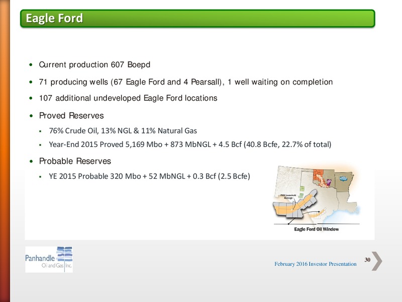February 2016 Investor Presentation – Panhandle Oil and Gas Inc. – slide 29