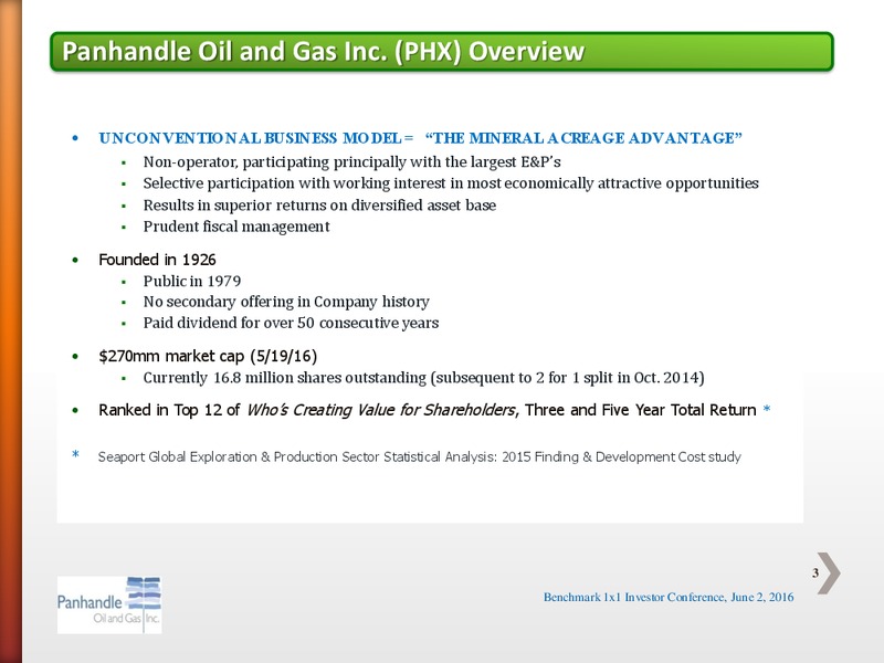 Benchmark One on One Investor Conference – Panhandle Oil and Gas Inc. – slide 2