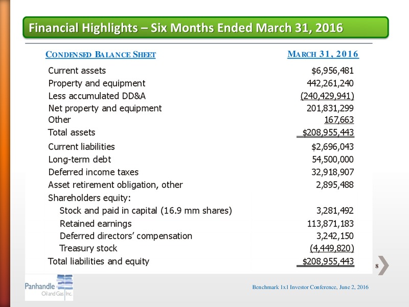 Benchmark One on One Investor Conference – Panhandle Oil and Gas Inc. – slide 7