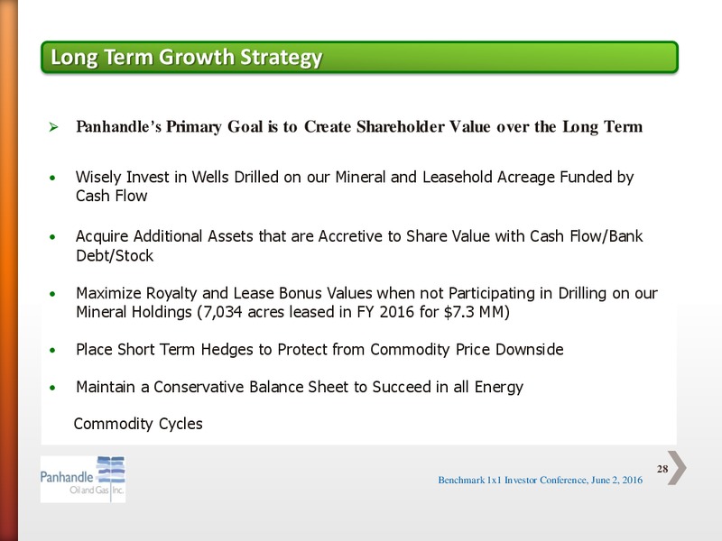 Benchmark One on One Investor Conference – Panhandle Oil and Gas Inc. – slide 27