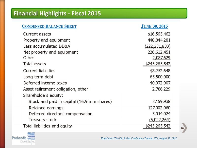 EnerCom The Oil and Gas Conference 2015 – Panhandle Oil and Gas Inc. – slide 9