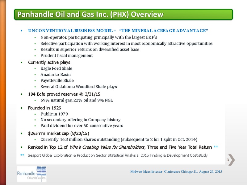 Midwest IDEAS Investor Conference 2015 – Panhandle Oil and Gas Inc. – slide 2
