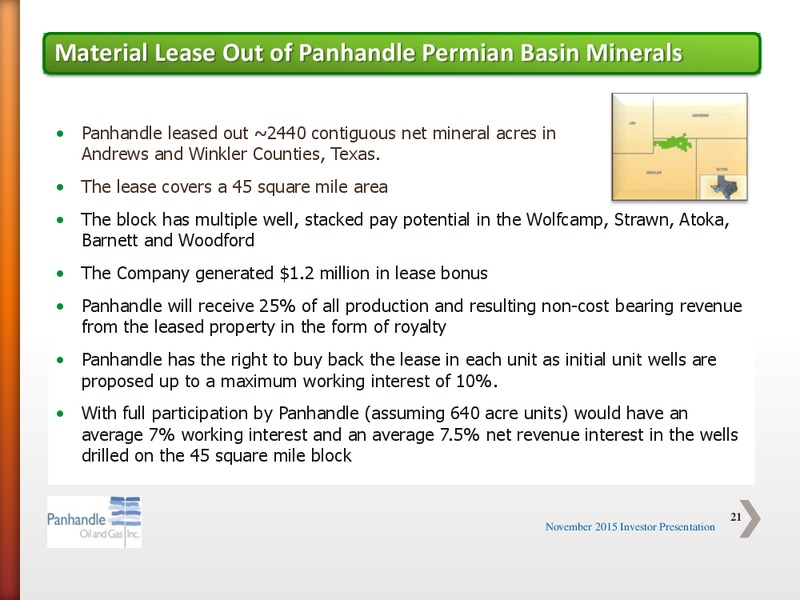 November Investor Presentation – Panhandle Oil and Gas Inc. – slide 20