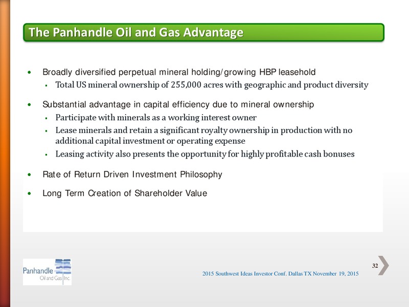 Southwest Ideas Investor Conference – Panhandle Oil and Gas Inc. – slide 31