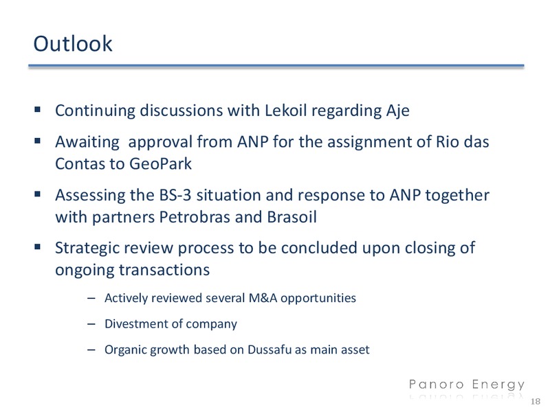 Q3 2013 FINANCIALS – Panoro Energy Asa – slide 18