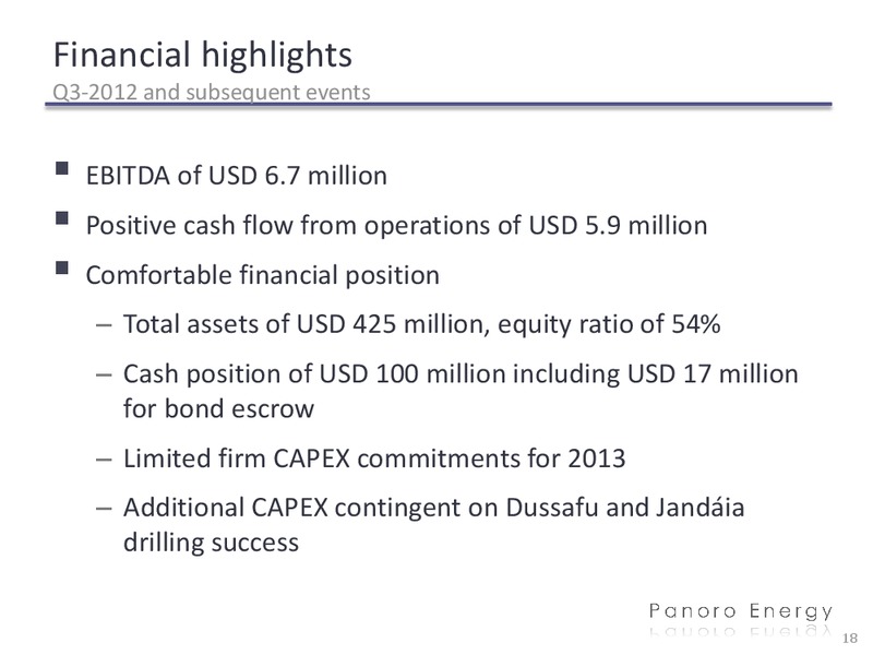 Q3 2012 – Panoro Energy Asa – slide 18