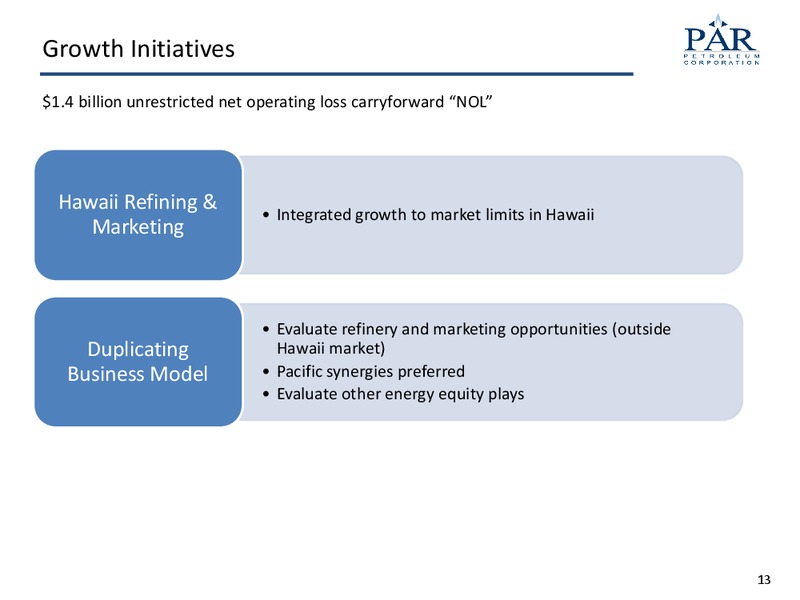 MAY 2015 INVESTOR PRESENTATION – Par Petroleum Corporation – slide 12