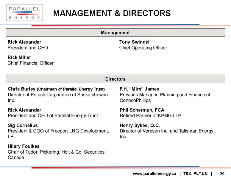 August 2015 Investor Presentation – Parallel Energy Lp – slide 19