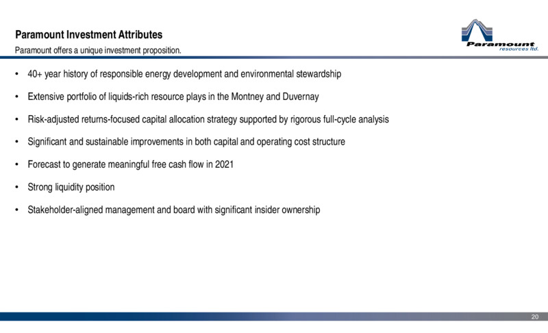 March 2021 Corporate Presentation – Paramount Resources Ltd. – slide 19