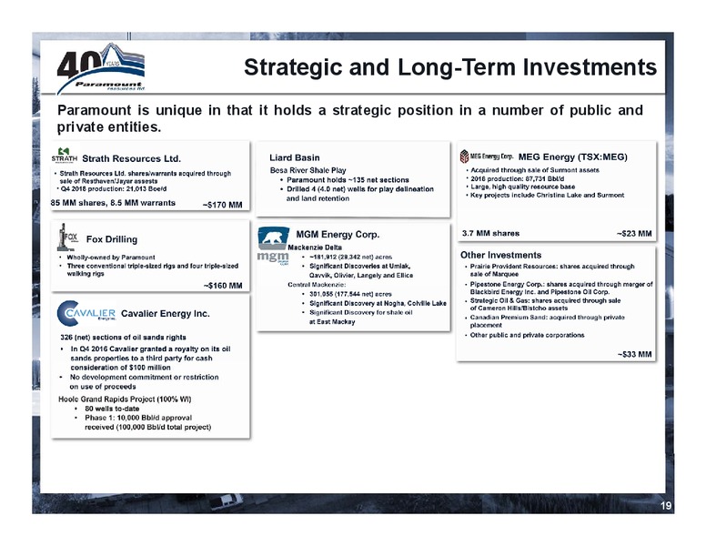 April 2019 Corporate Presentation – Paramount Resources Ltd. – slide 18