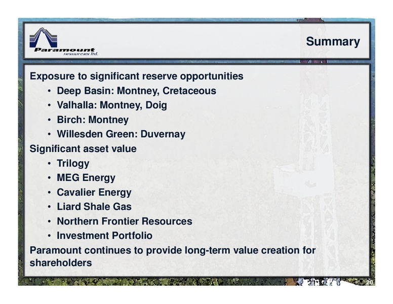 May 2016 Corporate Presentation – Paramount Resources Ltd. – slide 18