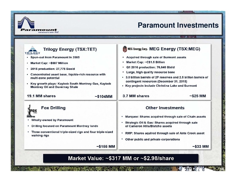 May 2016 Corporate Presentation – Paramount Resources Ltd. – slide 14