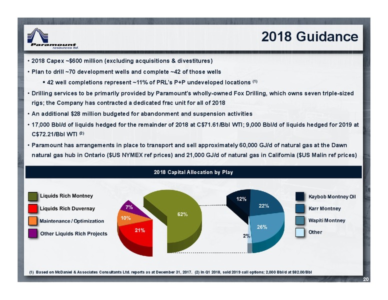 June 2018 Corporate Presentation – Paramount Resources Ltd. – slide 19