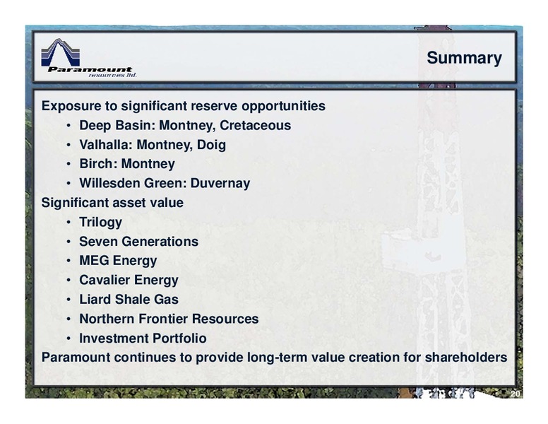 Q3 2016 Corporate Presentation – Paramount Resources Ltd. – slide 19