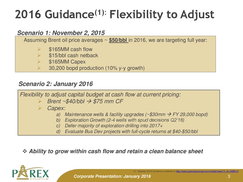 January 2016 Investor Presentation – Parex Resources, Inc. – slide 3