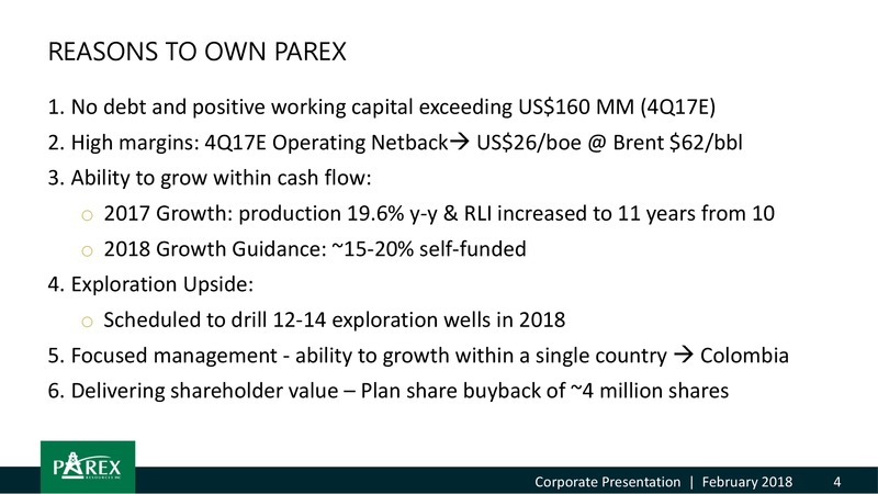 February 2018 Corporate Presentation – Parex Resources, Inc. – slide 4