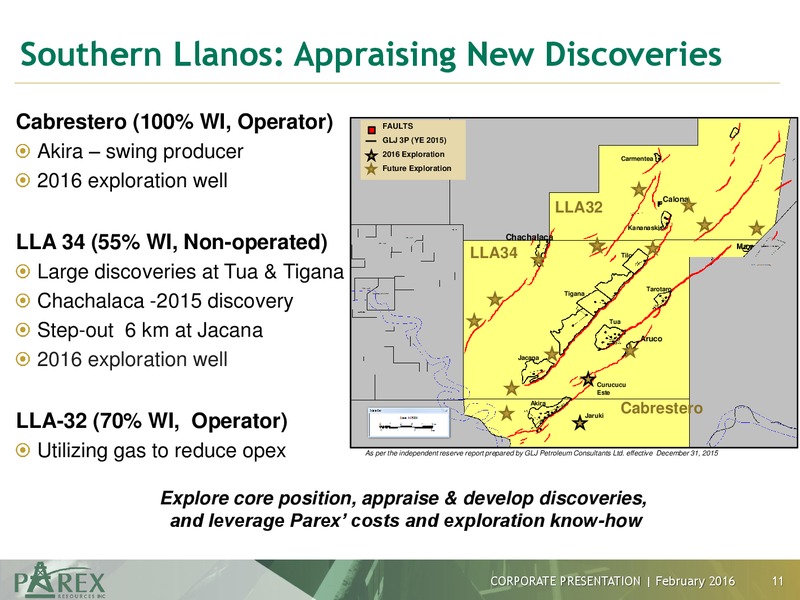 February 2016 Corporate Presentation – Parex Resources, Inc. – slide 11