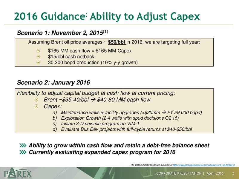 April 2016 Corporate Presentation – Parex Resources, Inc. – slide 3