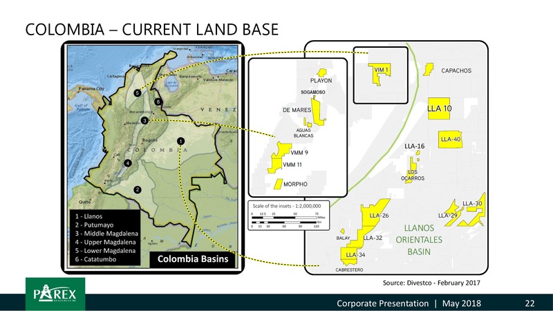May 2018 Investor Presentation – Parex Resources, Inc. – slide 22