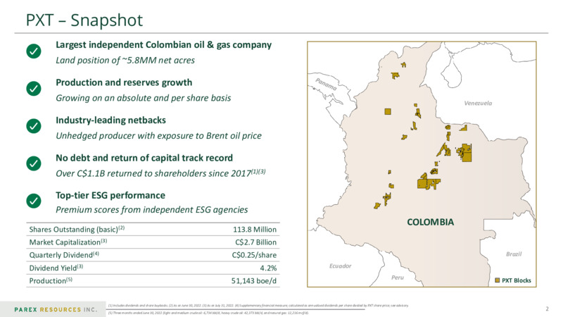 2Q 2022 Earnings Presentation – Parex Resources, Inc. – slide 2