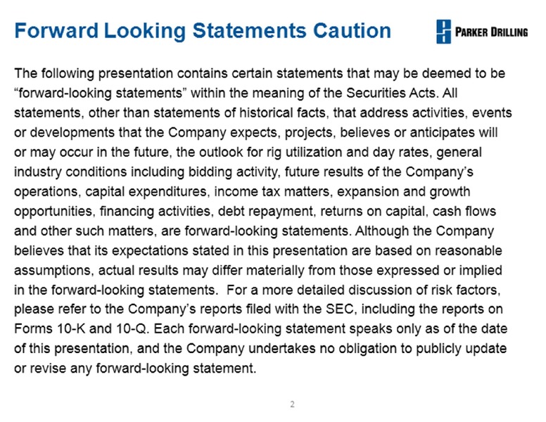 Barclays Capital Conference – Parker Drilling Co. – slide 2