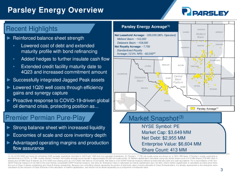 1Q 2020 Earnings Results – Parsley Energy Inc. – slide 2