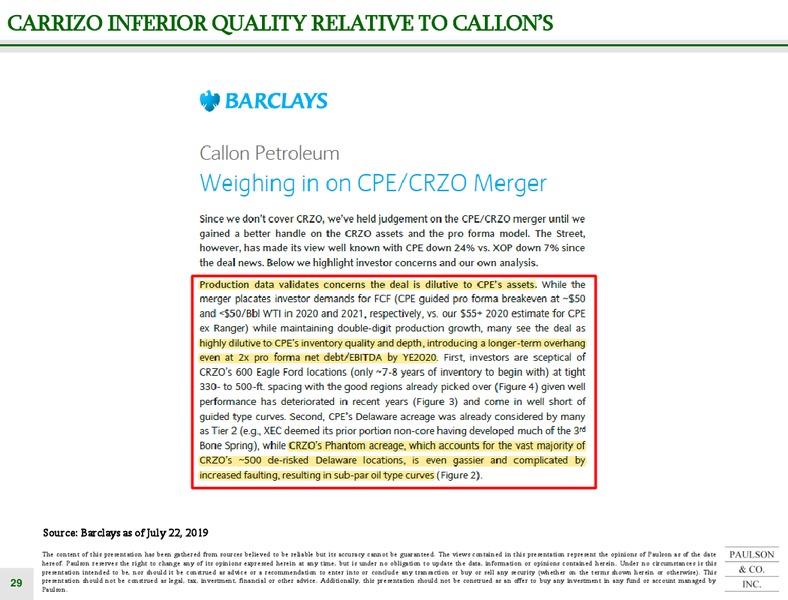 Callon Acquisition of Carrizo – Paulson – slide 29