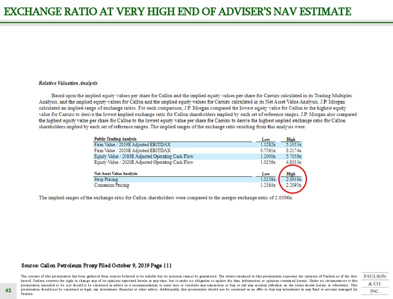 Callon Acquisition of Carrizo – Paulson – slide 43